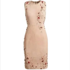 $1,498 NWT Elie Tahari Emily Lamb LEATHER Suede Floral Applique Dress 2 XS